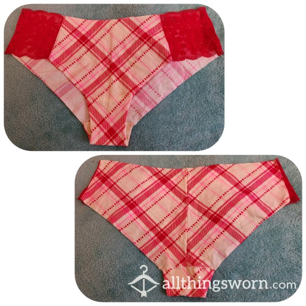Victoria's Secret Red And Pink Plaid Patterned Cheeky Panty