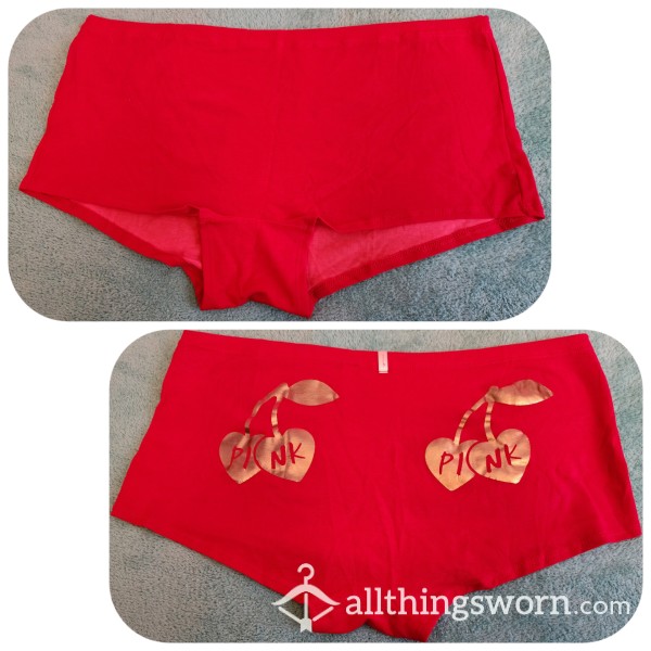 Victoria's Secret Red W/Heart Cherries On Back Boyshort/Boxer