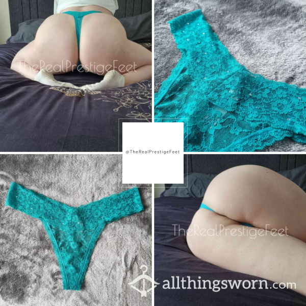 Victoria's Secret Turquoise Lace Thong With Rhinestone Detailing | Size L | Standard Wear 48hrs | Includes Pics | See Listing Photos For More Info - From £20.00