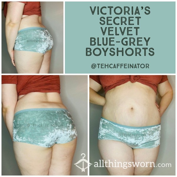 Victoria’s Secret Velvet Blue/Green Grey Boyshorts - Size XL Cotton Gusset