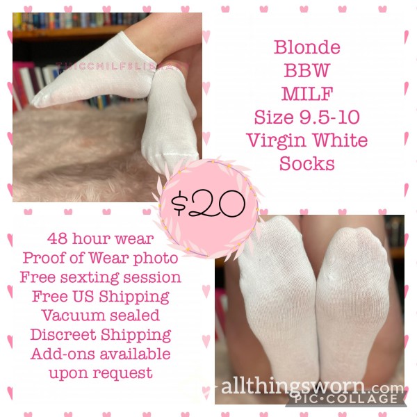 Virgin White Ankle Socks On Sz 10 Feet Of A Blonde BBW MILF