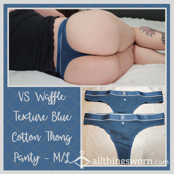 VS Blue Waffle Texture Cotton Thong Panty - Medium & Large