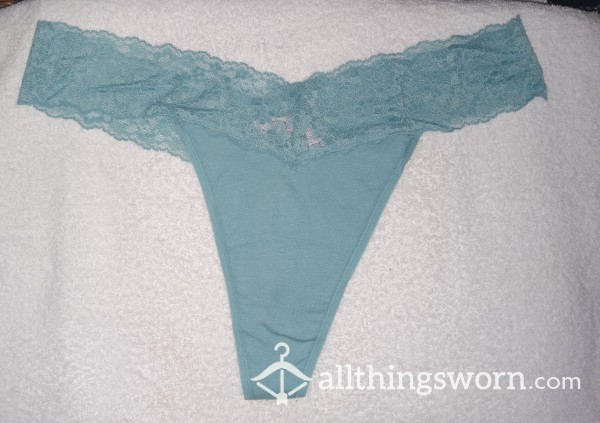 Vs Green Cotton Thongs With Lace Trim