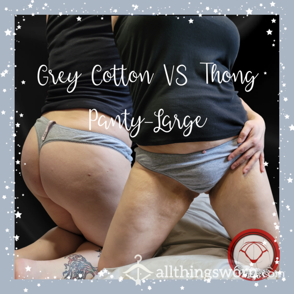 VS Grey Cotton Thong Panty - Large