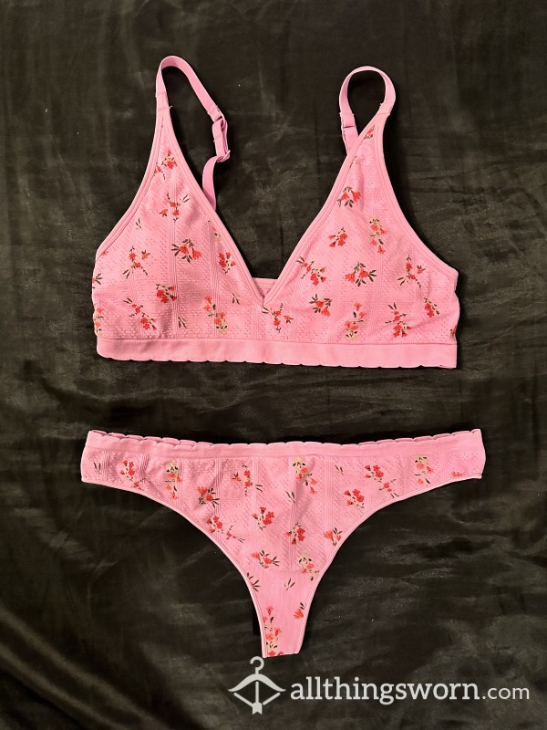 VS Pink Floral Bra And Pantie Set