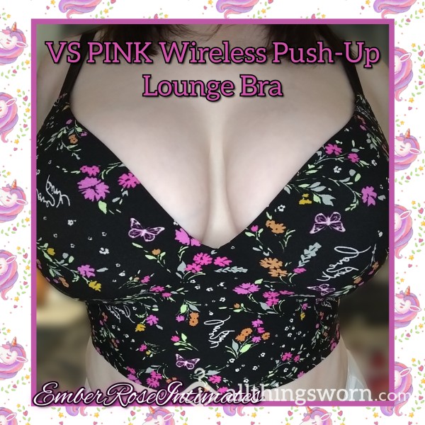 VS PINK Floral Wireless Push-Up Lounge Bra (Size Large)