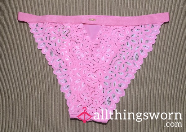 VS Pink Lace Back Bikini Panties - Medium - Baby Pink Color - Includes US Shipping & 24 Hour Wear
