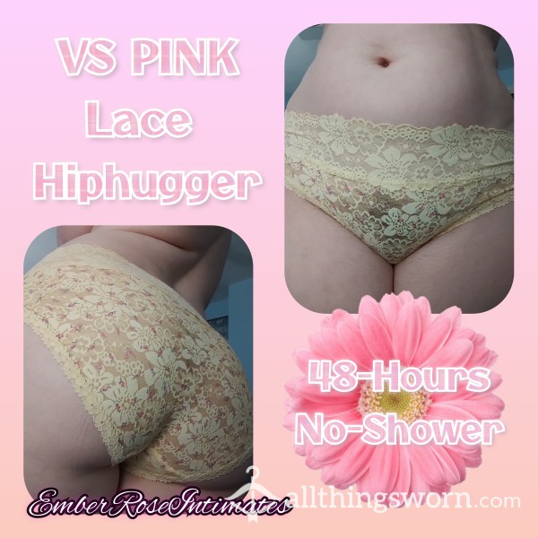 VS PINK Light Yellow Lace Hiphugger W/ Flowers