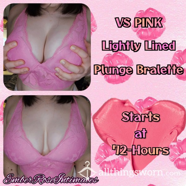 VS PINK Lightly Lined Pink Lace Bralette (Size Large)