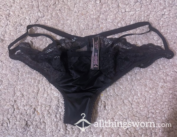 VS Satin Black Panties With Strappy Sides