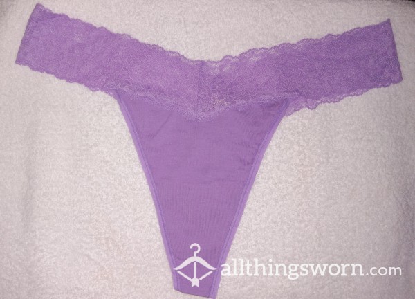 Vs Sexy Purple Cotton With Lace Trim Thongs