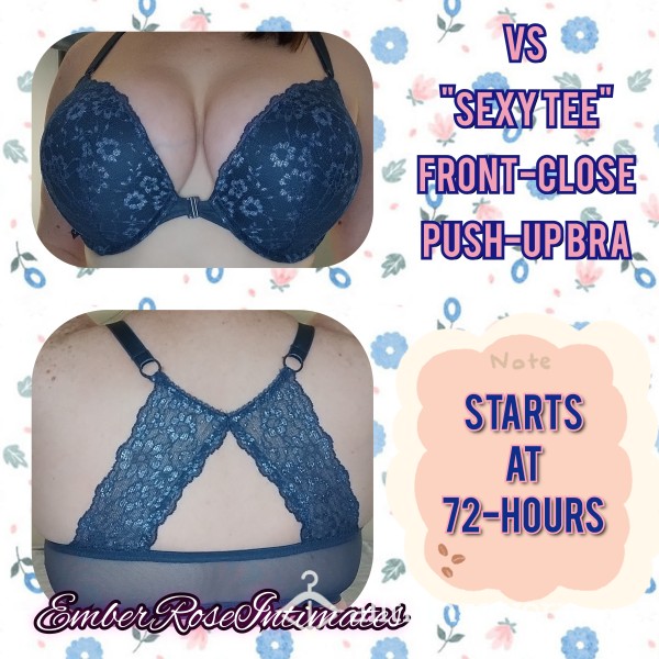 VS "Sexy Tee" Blue Posey Lace Front-Close Push-Up Bra (36DD)