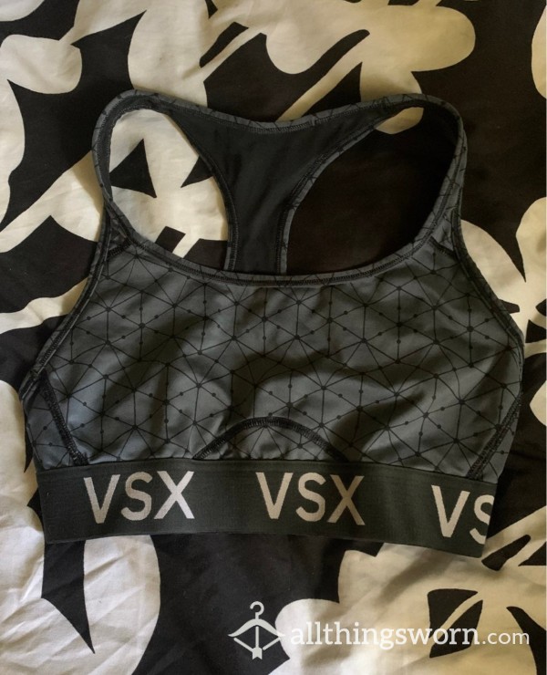 VSX Gray Sports/workout/gym Bra; Victorias Secret Dark Gray With Pattern—worn Up To 5 Days-2 Hr Workout Per Day!!