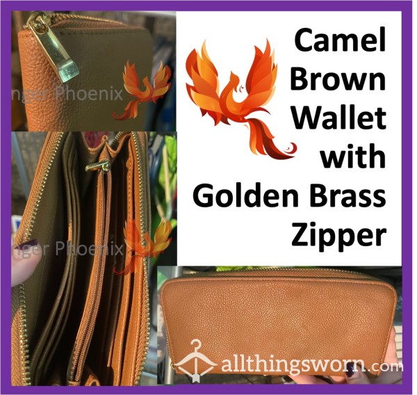 Wallet - Camel Brown With Golden Brass Zipper  Xx  Used 9 Years!  Zip Closure With Zippered Internal Pouch And Many Pockets!  Xx  ;)  Shop Like Goddess Ginger Phoenix!  Xx