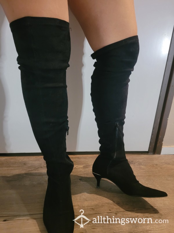 Black Worn Boots With Heel👠💦😈