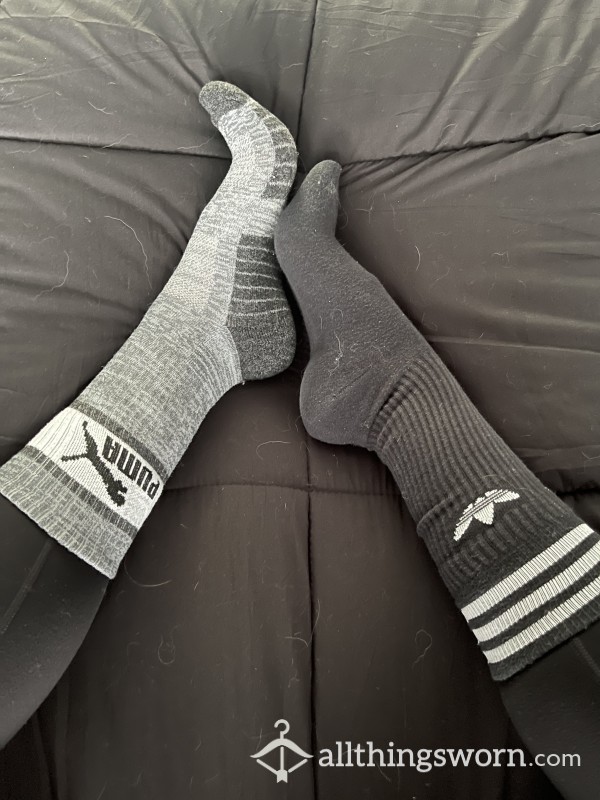 Want Something Different ? Two Long Socks , Puma And Adidas , Well Worn 😈🥵