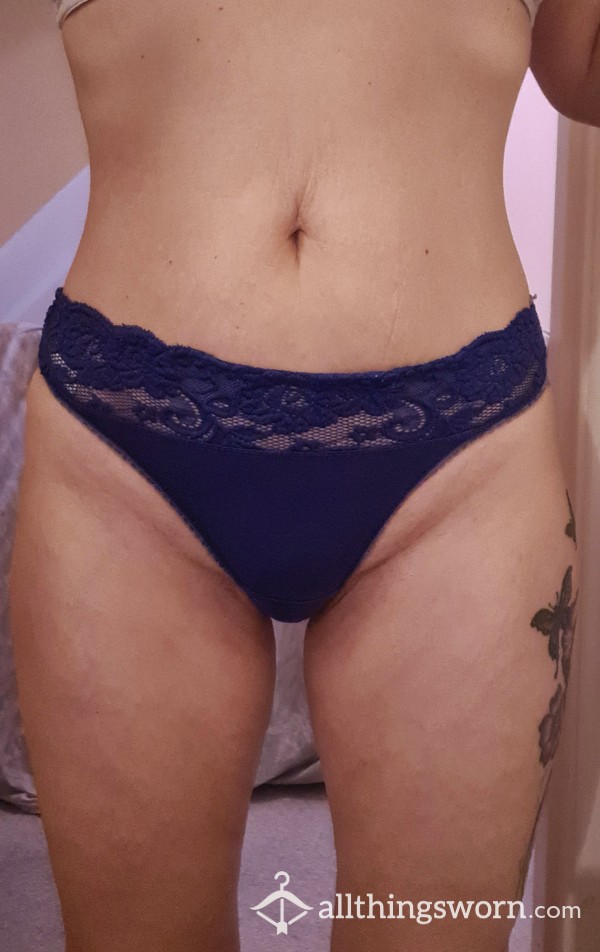 Thong. Years Old And Well Worn 💋Blue/purple Lace Top Panties. 24hr Wear Included. Old And Worn Cotton With Thong Back.