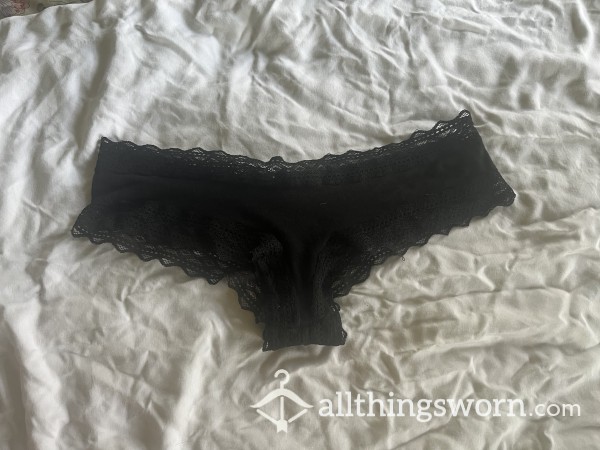 Well-loved And Holey Black VS PINK Cotton Cheeky Panties