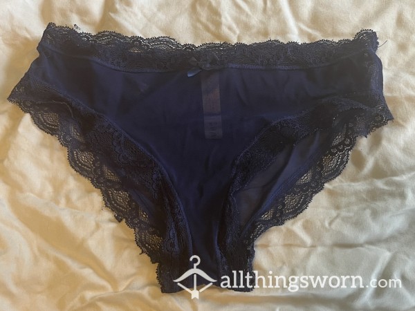 Well-loved And Stained See Through Lacy Blue Mesh Panties