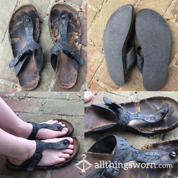 Well Worn Dirty Torn Imprinted Sandals