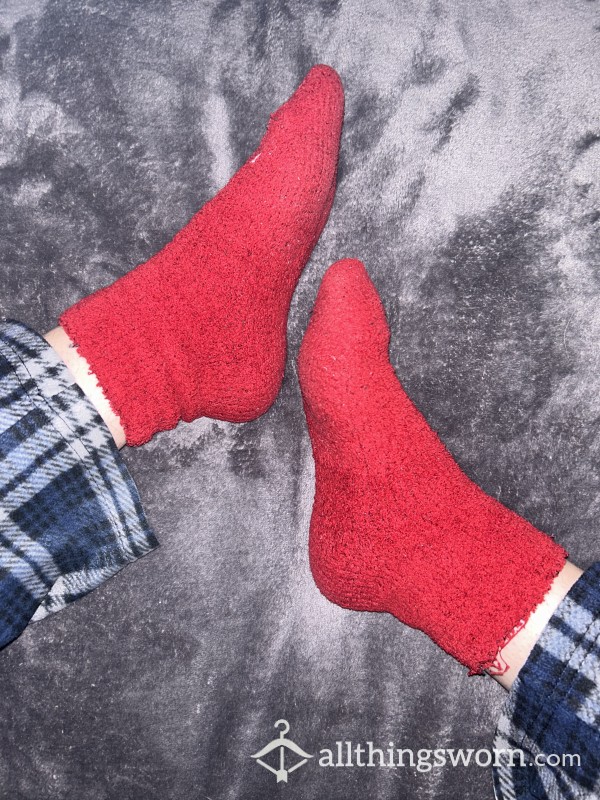 Well-loved Red Fuzzy Socks