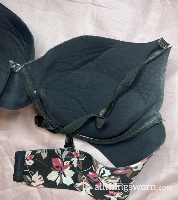 Well Loved & Stained Black Floral Bra