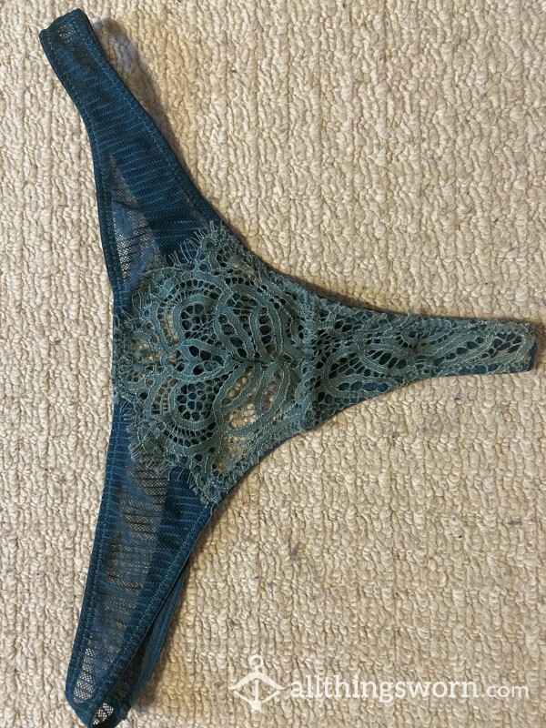 (Currently Wearing)Well Worn Green Lace Thong