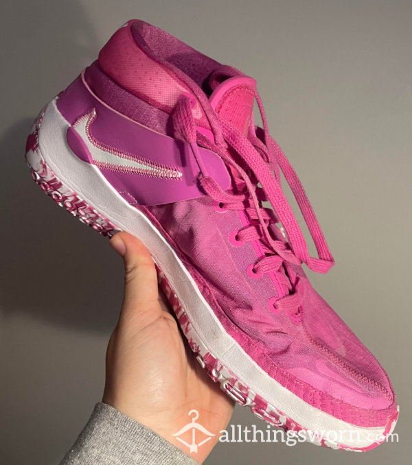 Well Used Game-Worn Pink Nike Basketball Shoes
