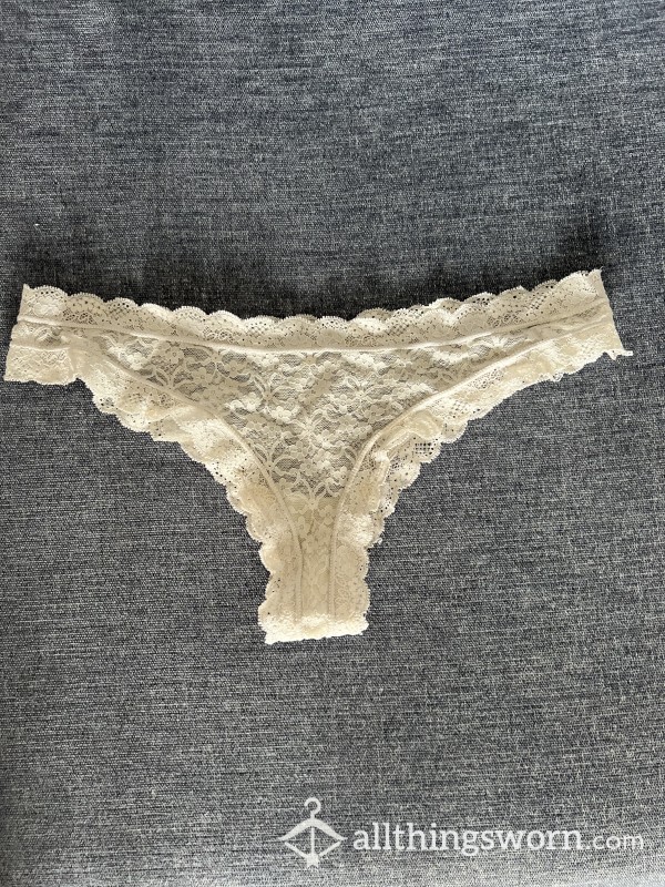 Well Used White Lace Panties With Hipster Cut