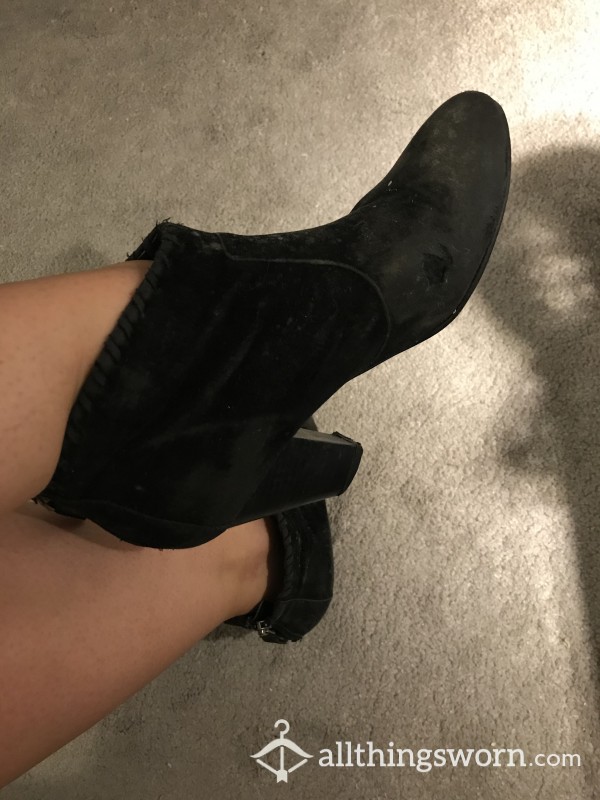 Well-worn Suede Black Ankle Boots Size 5