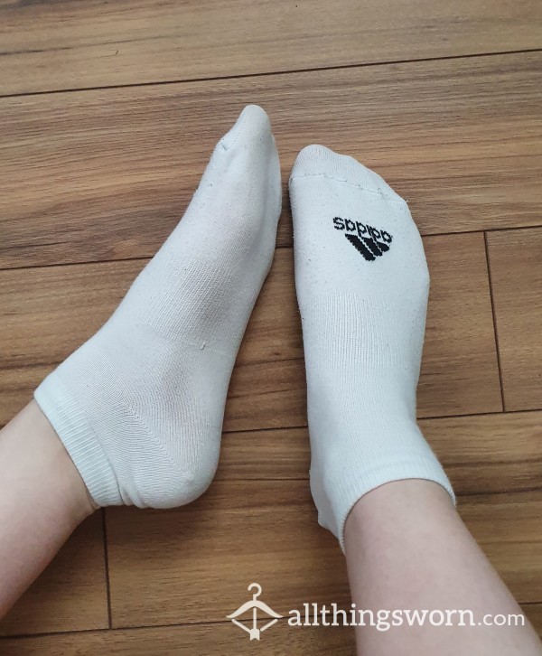 Well Worn Adidas Ankle Socks, White