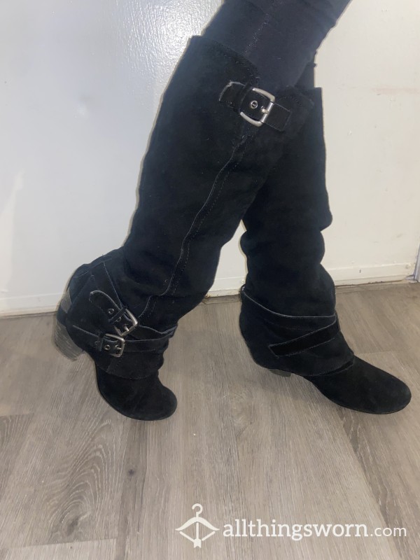 WELL-WORN And Stinky Black Buckle Boots With Heel