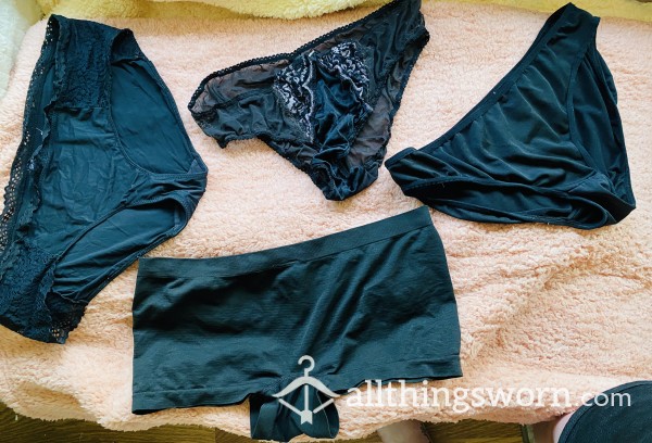 Well Worn Assortment Of Black Silk And Lacy Panties