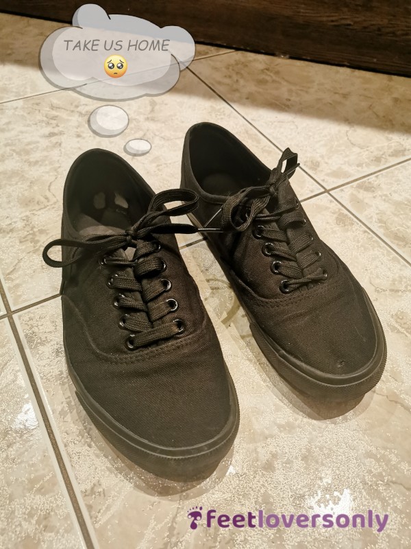 Well-worn Black Canvas Sneakers