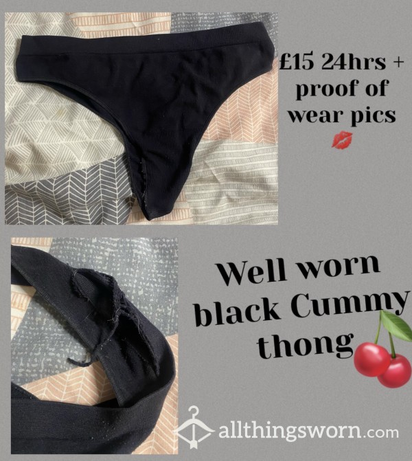 Well-worn Black Cummy Thong💦🖤 | 24hrs Wear + Proof Of Wear Pics🥵