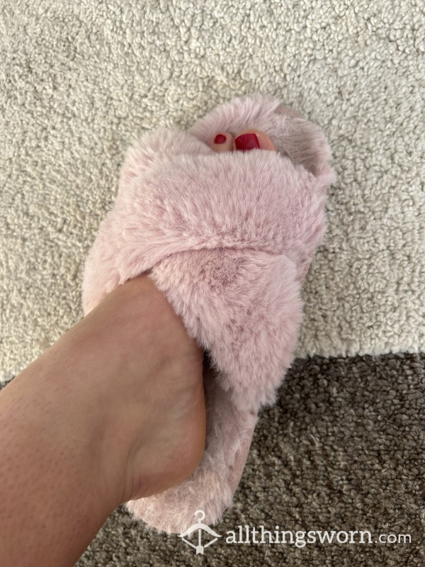 Well Worn Pink Fluffy Slippers