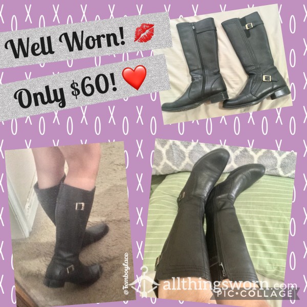Well Worn Black Leather Belt Boots! Worn For 9 Years!👢 Size 8