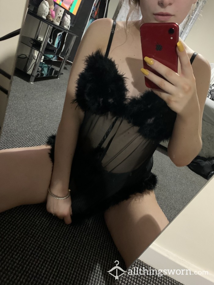 Well Worn Black Mesh And Feather Baby Doll