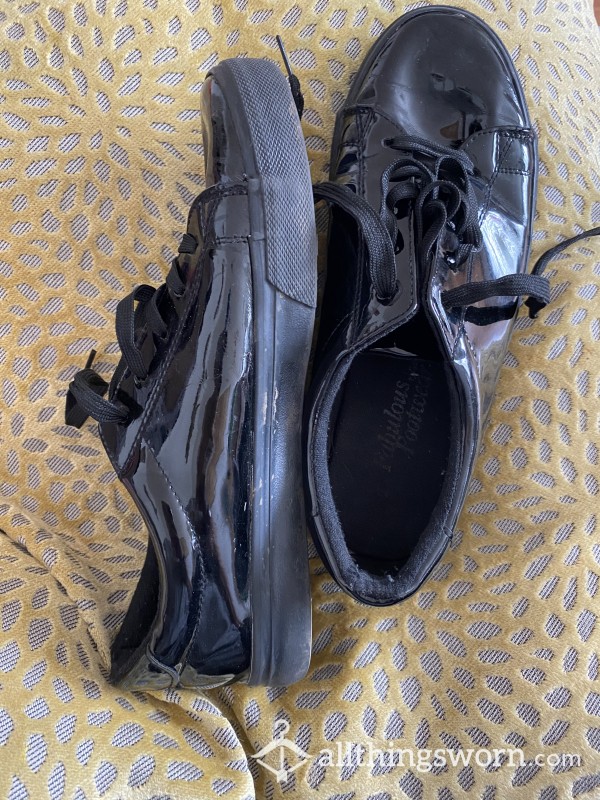 Well Worn Black Patent Leather Work Pumps, Size 8.  Can Be Worn For Any Amount Of Time As Requested