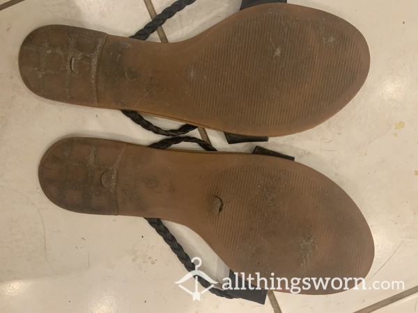 Well-Worn Black Thong Sandals