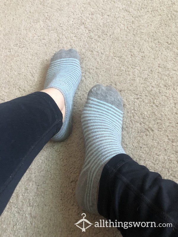 Well-worn Blue And Gray Striped Socks