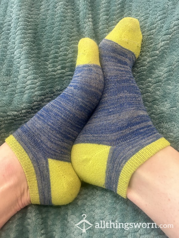 Well Worn Blue And Green Ankle Socks
