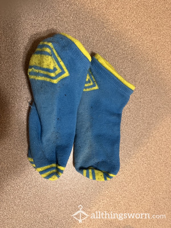 Well Worn Blue And Yellow Ankle Socks