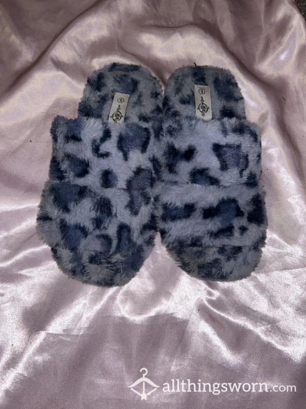Well Worn Blue Cheetah Print Slippers