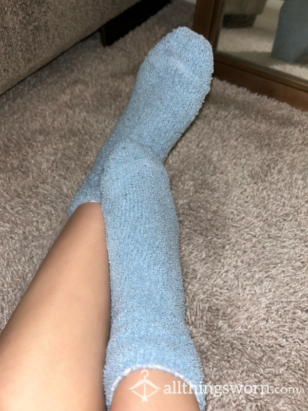 Well Worn Blue Fuzzy Socks