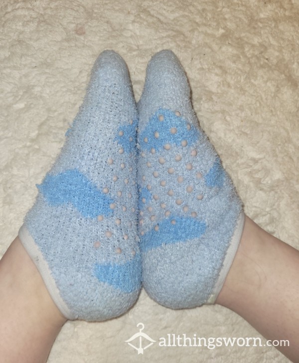 Well Worn Blue Fuzzy Socks
