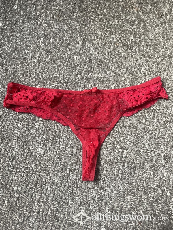 Well Worn Bright Red Lacy Thong