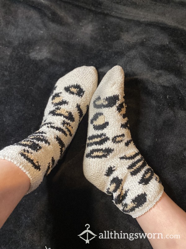 Well-worn Cheetah Print Fuzzy Socks