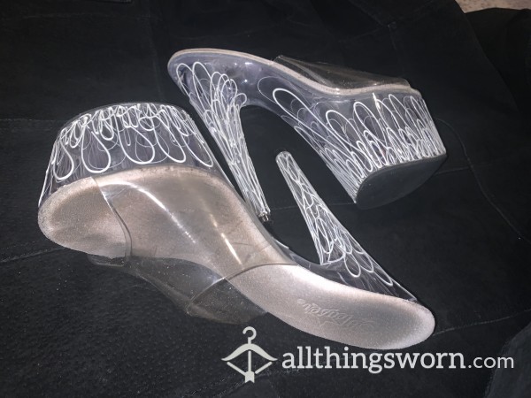 Size 7 Well Worn Clear/white Exotic Dancing Stilettos