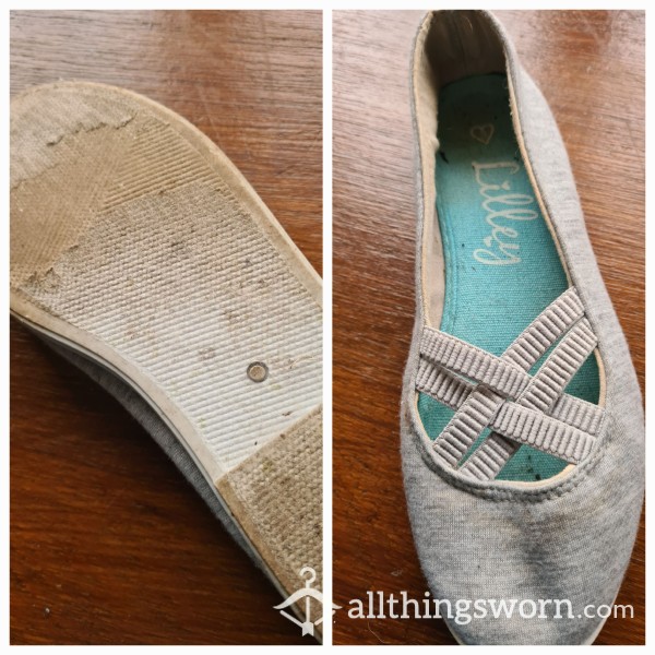 Well Worn Cotton Summer Shoes. Casual Everyday Wear.  Grey.